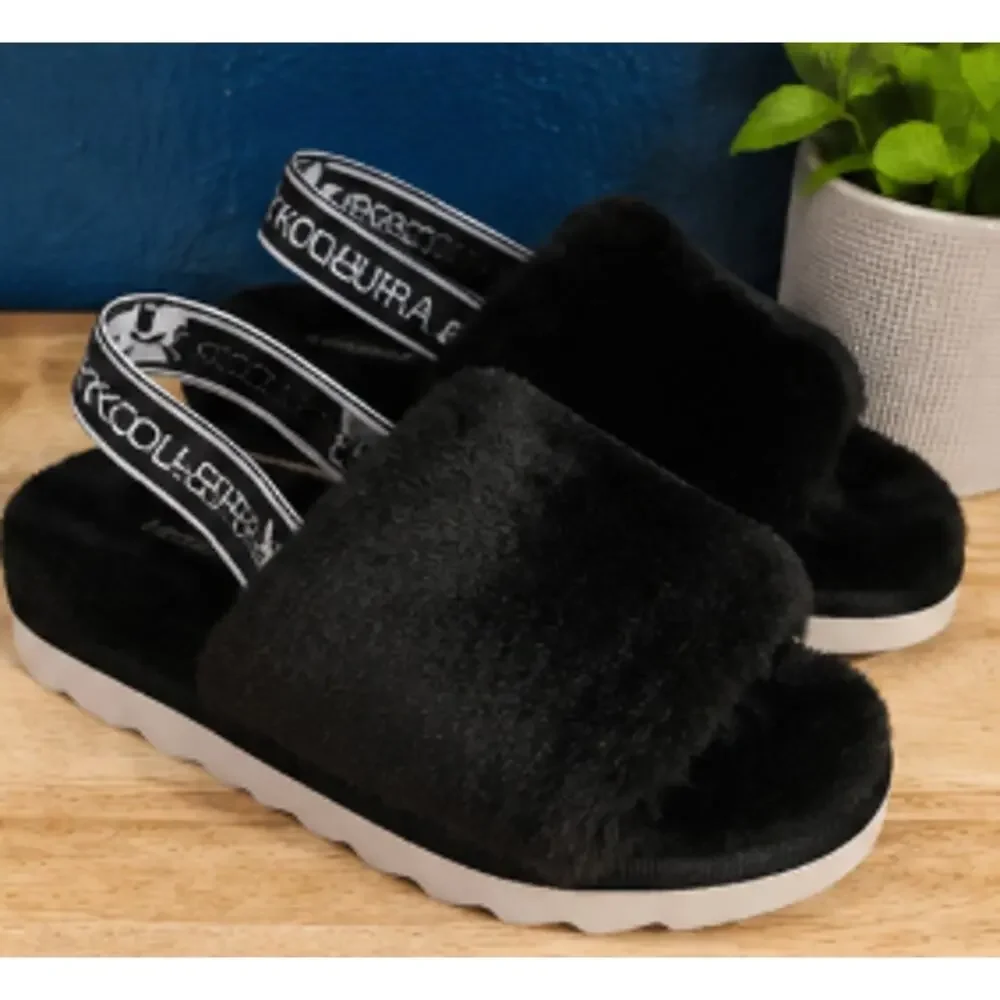 Kookaburra by UGG Black Faux Fur Fuzzy Slide Sandals – Kids 3.5 / Women’s 5.5